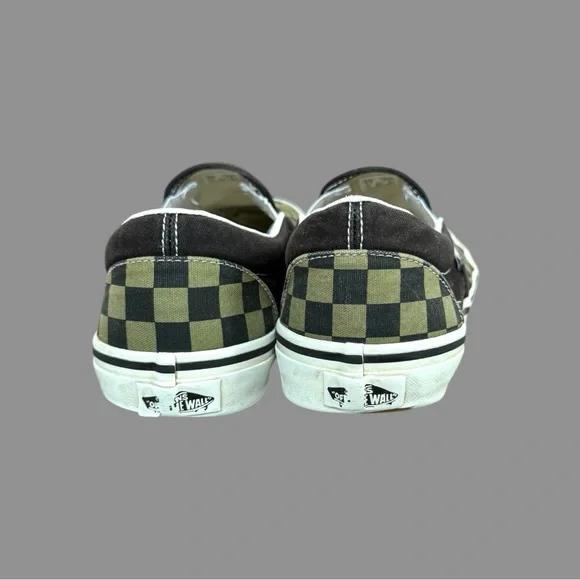 Vans Slip-On Checkerboard Black and Olive Sneakers - Picture 4 of 5
